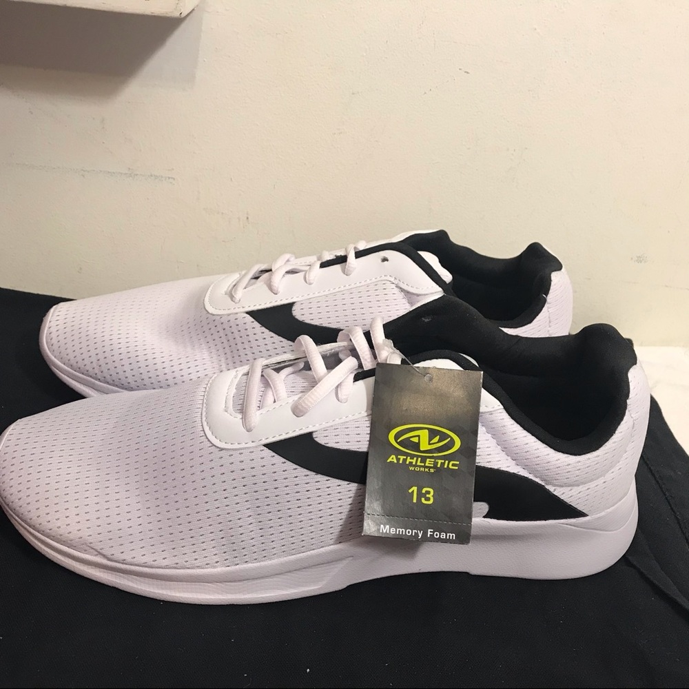 NEW Men's Athletic Works White Sneakers Sz 12 & 13